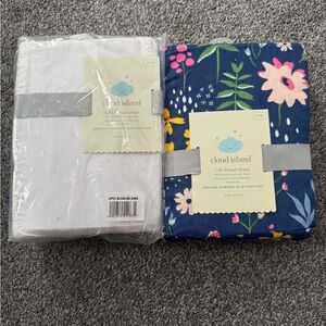 Cloud Island Crib Fitted Sheet Set - White Polka Dots and Navy Floral
